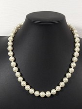 White GLass Faux Pearl Necklace Classic Bridal Wedding 22"