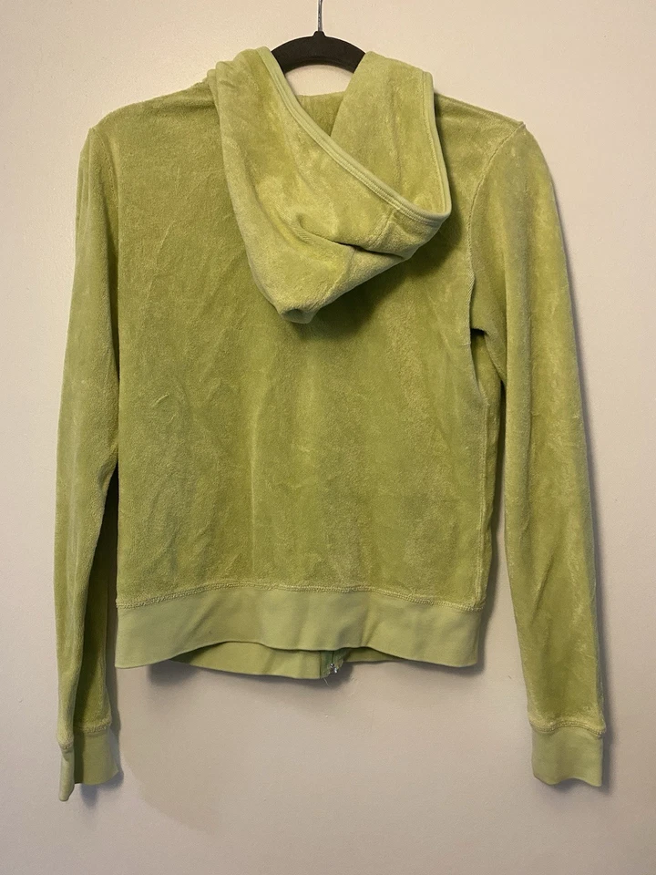 Juicy Couture Velour Hoodie Track Jacket Green Zip Up Size L Y2K Vintage Logo - Image 2 of 4