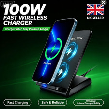 100W Fast Wireless Charger Stand Dock For iPhone & Samsung Android Phone New UK