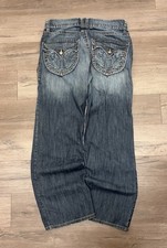 Men Y2K Embroidery Design Blue Denim Baggy Jeans Size 36