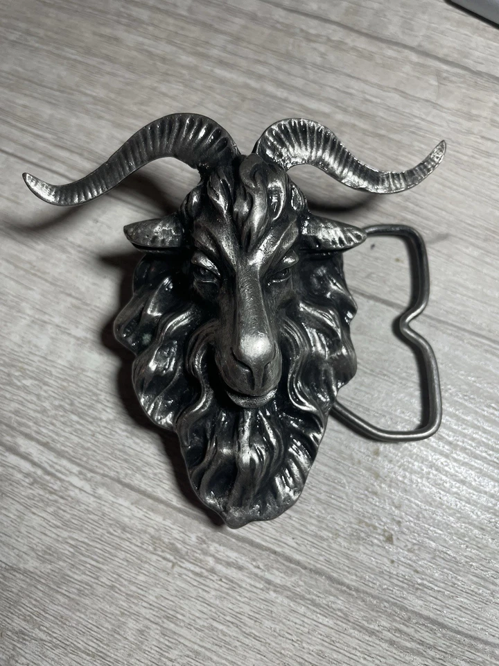 Vintage Bergamot Brass Works Ram, Goat Head Pewter Belt Buckle 1974 Model C-160 - Image 3 of 4