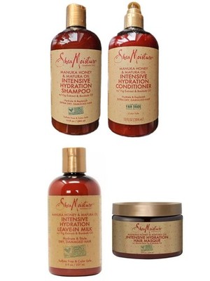 Shea Moisture Manuka Honig & Mafura Öl Shampoo, Conditioner, Leave-in Milch & Maske.
