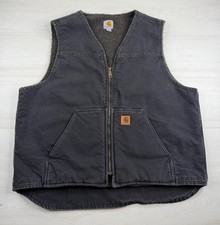 Vtg Carhartt V26 Vest Sherpa Lined Duck Canvas Work Vest Faded Grunge Y2K Men XL