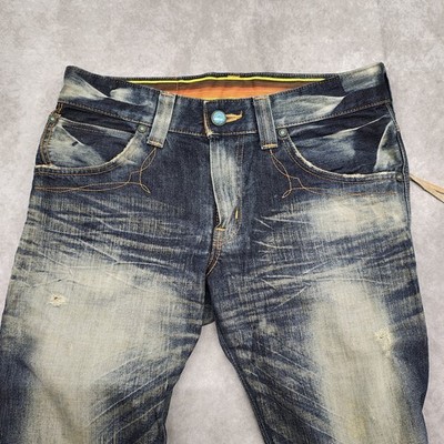 edwin jeans men blue trip W33 L33 BLUE STONE MADE IN JAPAN flare y2k zip【E0039】