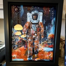 Framed Abstract Astronaut Painting Acrylic on Canvas Handmade Space Art