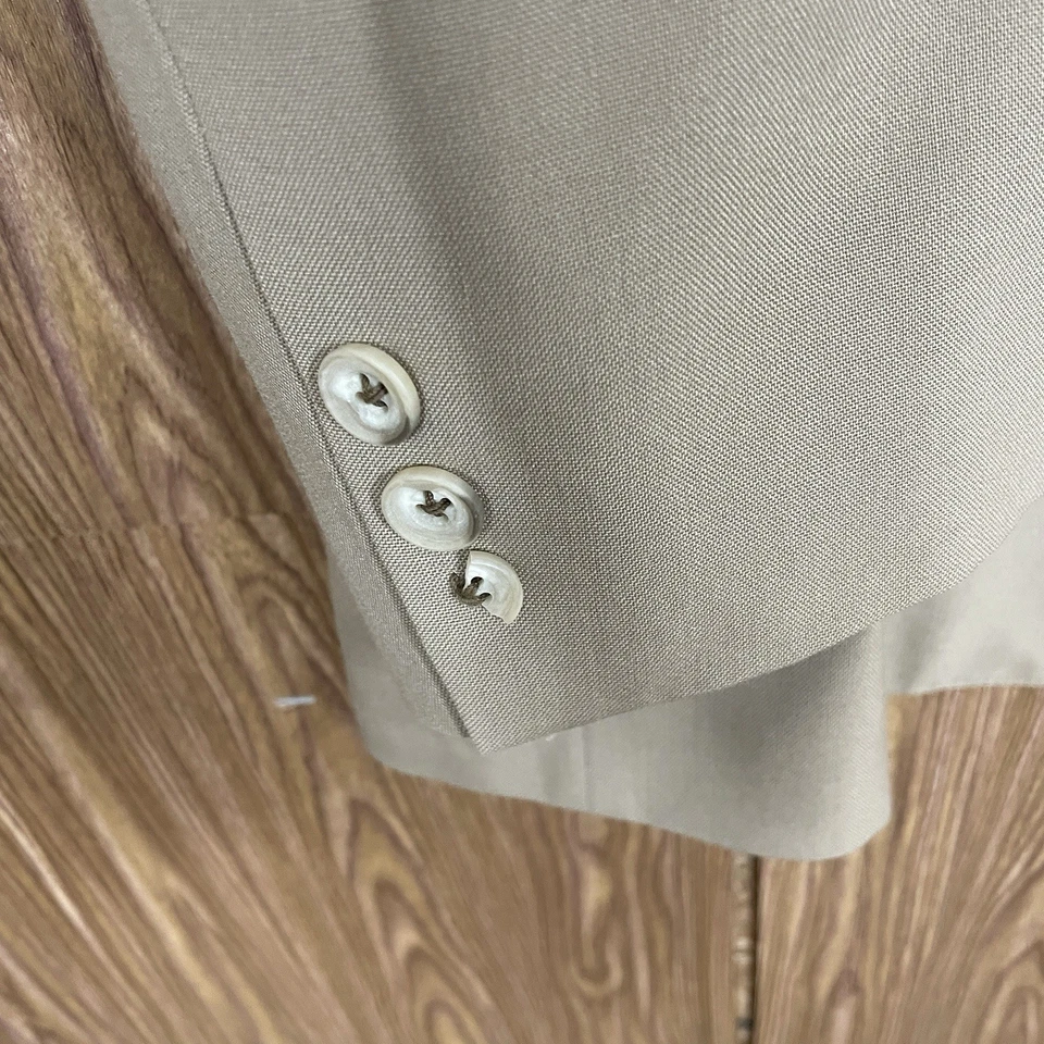 Traje Nordstrom Vintage 3 Piezas Para Hombre 42L 36x32 Beige Poliéster Sólido Chaleco Pantalones Foto 4 de 4