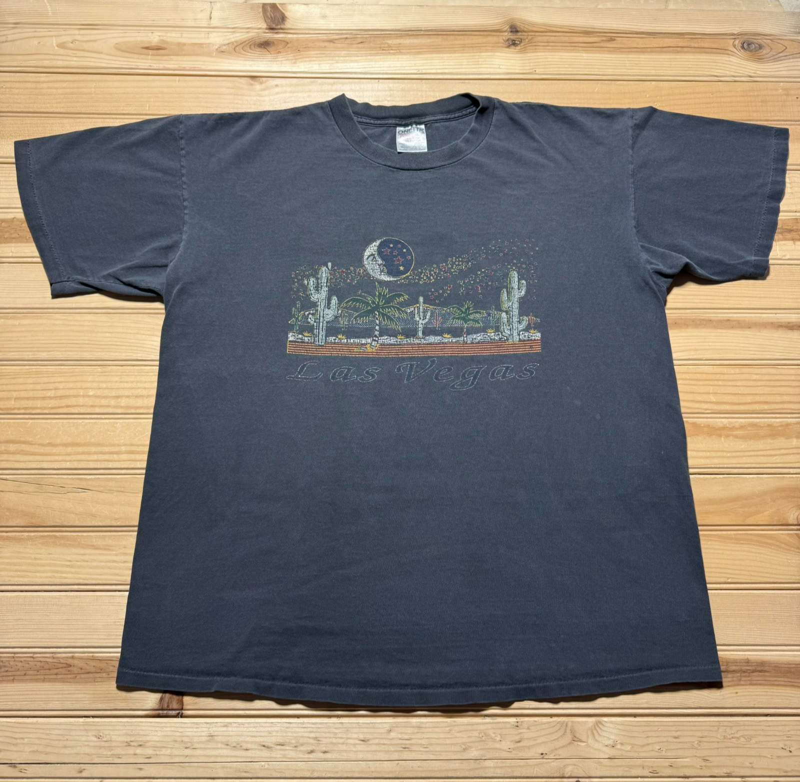 Vintage 90s Las Vegas Desert Moon Cactus Palm Night Sky Graphic T-Shirt XL