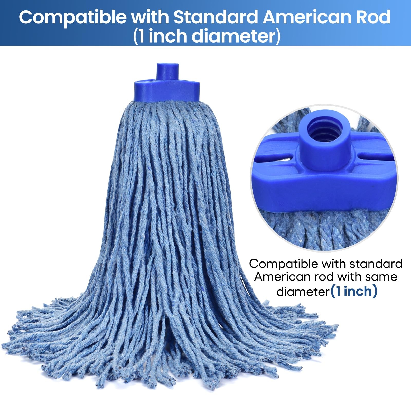 Matthew Cleaning Screw-on Heavy Duty Cotton Wet Mop Replacement Heads(Blue,