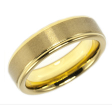 6mm GoldIP Tungsten Ring Beveled Brush Satin Wedding Band Sz 4 5 6 7 8 9 10 1/2