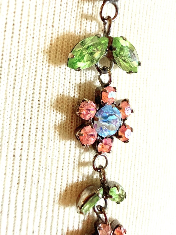 Collar Floral Forma Y Vintage Bohemio Floral Hoja Dijes Cristales Estrás Foto 2 de 4