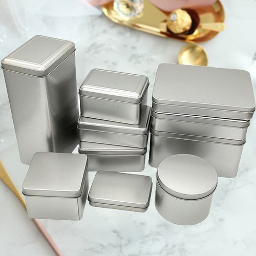 Tin Boxes Small Metal Storage Box Silver Jewelry Keys Coins Metal Tin