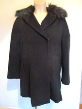 Seraphine Maternity Black Wool Mix Faux Fur Collar Cape Coat Mac Size M 12-14