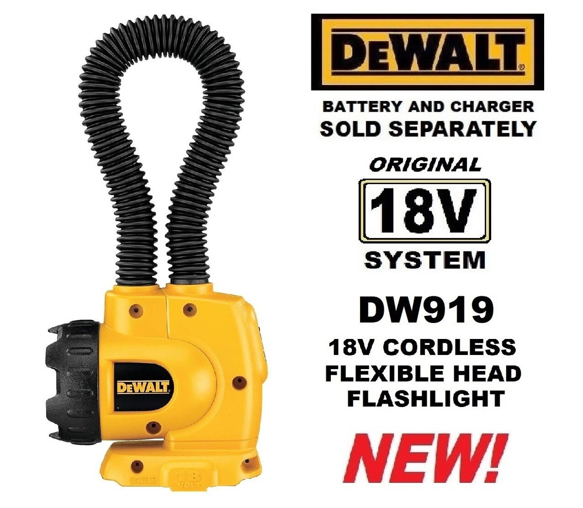 DeWalt DW919 18V Volt Flexible Flood Work Snake Light Flashlight