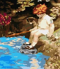 Fishing Partners Needlepoint Kit or Canvas (Dog/Kids/Valentine)