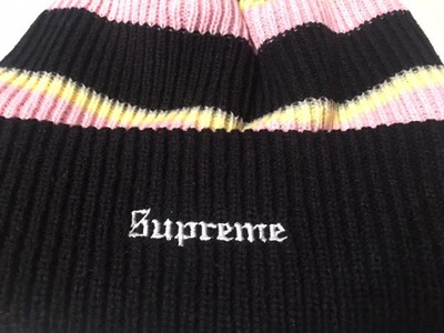 Supreme Heather Stripe Beanie *FW17* *NWOT* NWOT Supreme Big Stripe Knit Beanie Color: Black/Pink/Peach  main image 4
