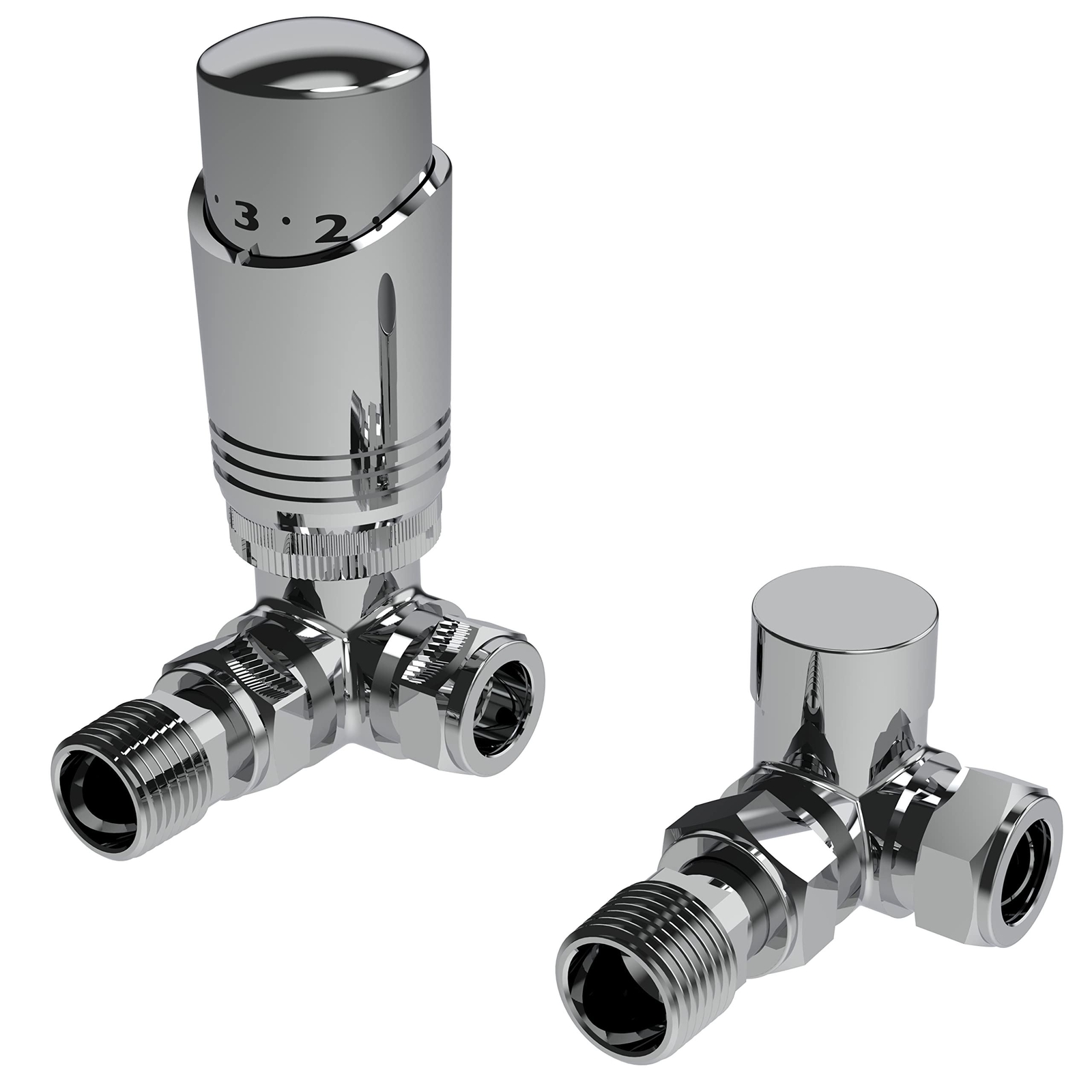 Designer TRV Thermostatic Radiator Valve Chrome Corner Twin Pack