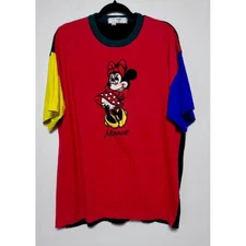 Vtg 90s Rare Nancy Heller Disney Minnie Mouse Color Block Shirt L/XL Embroidered