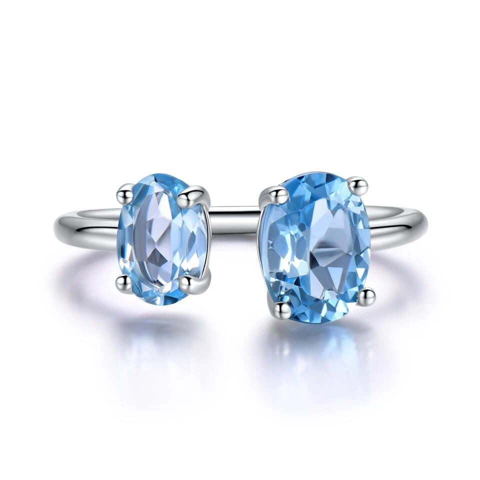 Joyería Plata de Ley 925 Topacio Clásico Mujer Promesa Anillo Abierto Ajustable Foto 2 de 4