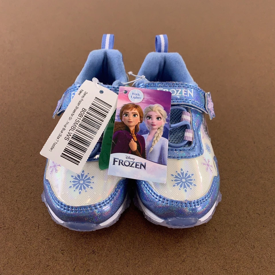 Disney Frozen Girls Shoe Size 7 Blue Hook & Loop Close Light-Up Sneakers NWT - Image 4 of 4