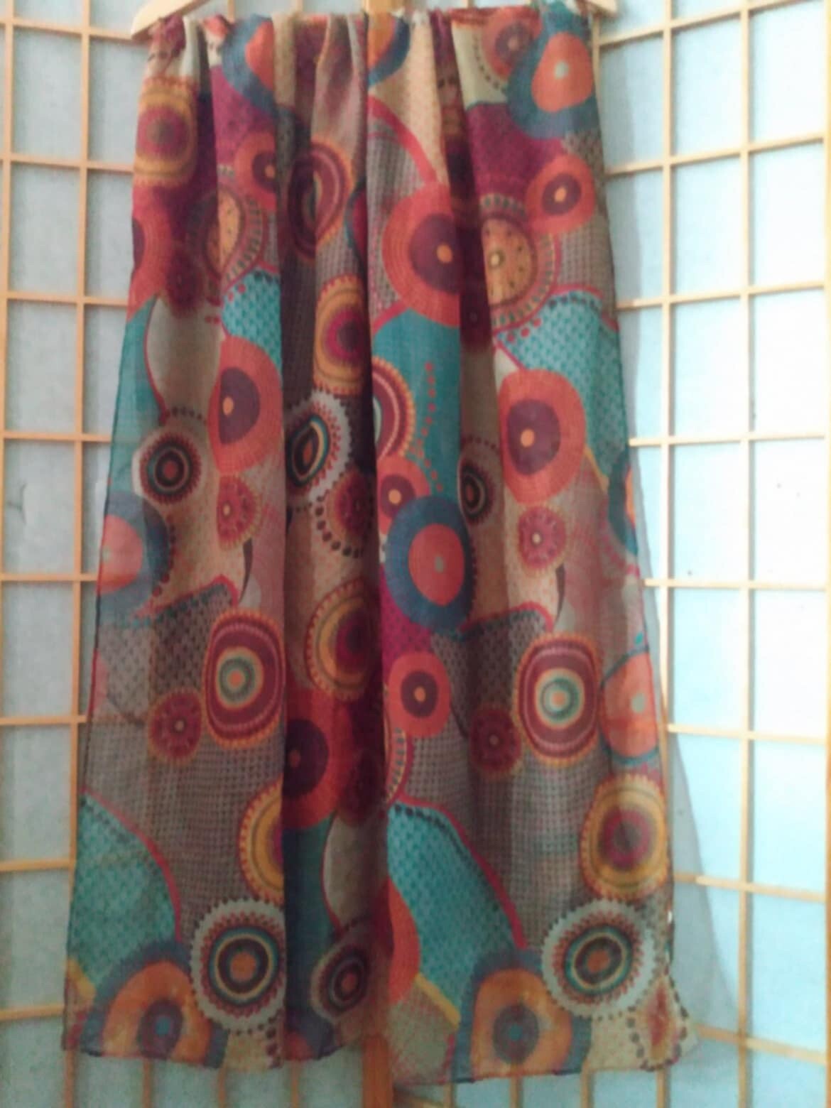 Large Multicolored Patterned Rectangular Shawl Sc… - image 1