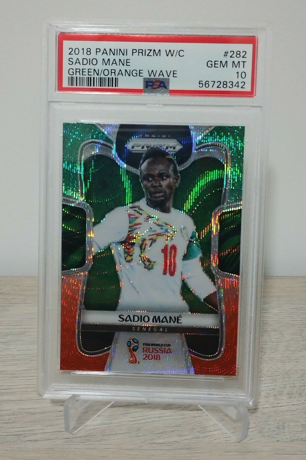 2018 Panini Prizm World Cup Sadio Mane Green and Orange Wave PSA 10