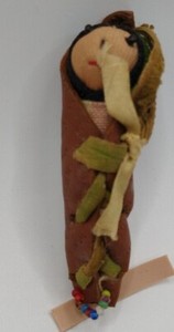 Vintage Papoose Handmade Wrapped in Brown Leather Beads Leather Ties