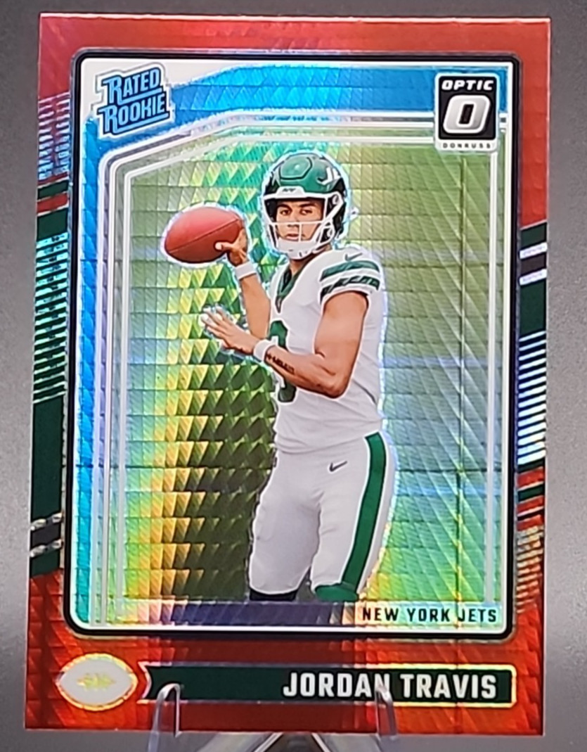 2024 Donruss Optic Jordan Travis Rated Rookie RC Red Hyper Prizm NY Jets #260