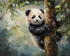 8x10 Matte Print Baby Panda Climbing Tree Oil Painting