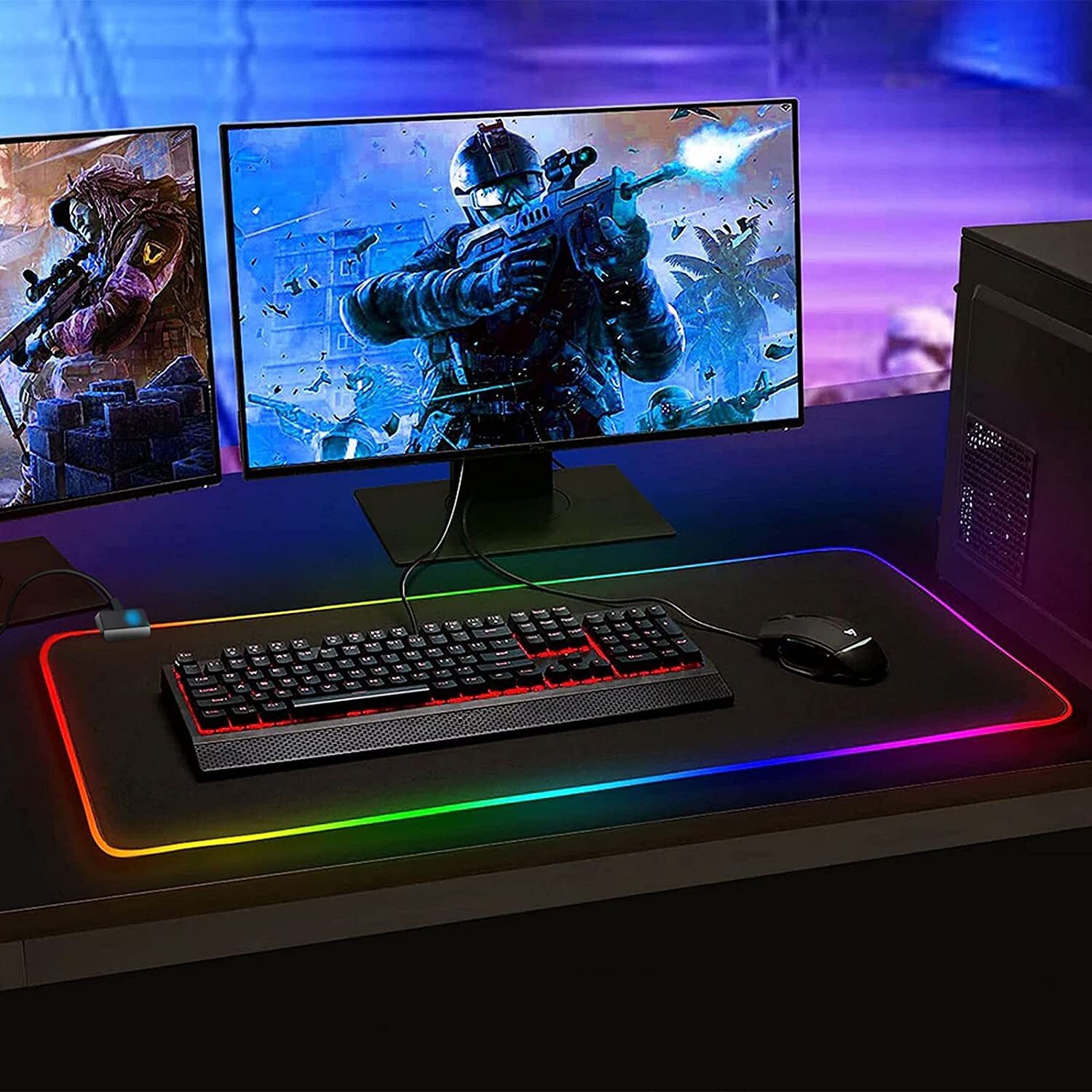 Tapis de souris gaming XXL RVB pour joueur pro avec 14 modes d'éclairage