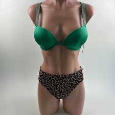 Victoria's Secret Swim Push Up Bikini Top High Waist Bottom Set Green 32B/S NWT