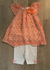 Cuddle Bear Girl’s Size 24 Months Peach & White 2Pc Adorable Pant/Capri Outfit