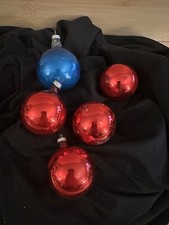 Vintage Lot Mercury Glass Made Austria Round Ornaments 4 Red 1 Blue