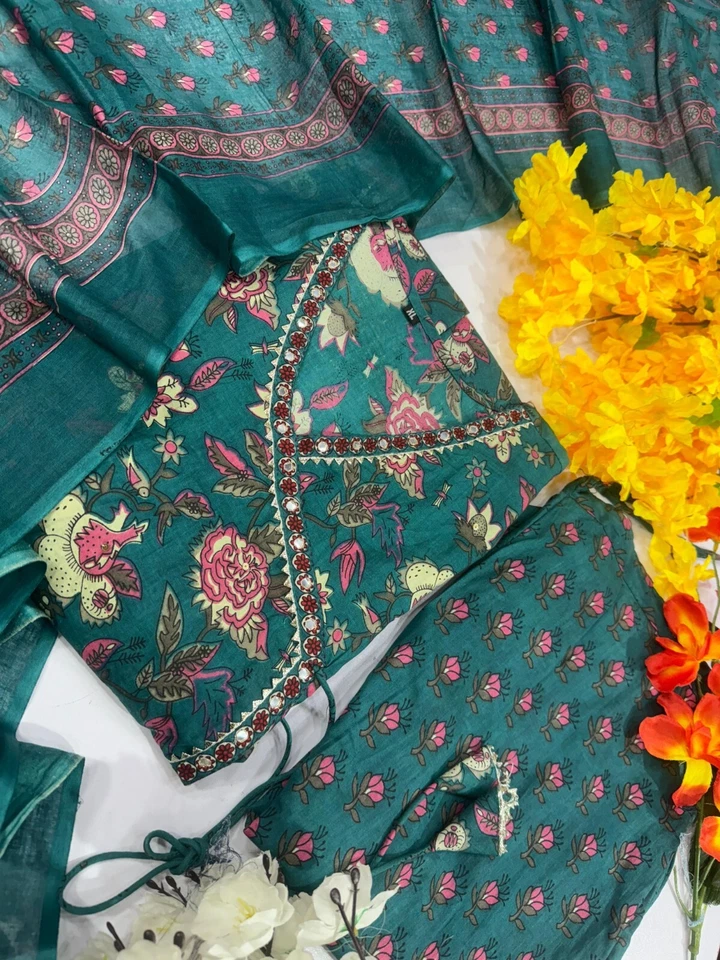 ✨ Indian Ethnic Floral Anarkali Kurta Set with Dupatta –Festive & Party Wear 💃 - Image 2 of 4