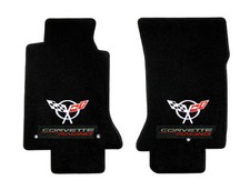 Black Floor Mats 1997-2004 C5 Corvette W Racing Embroidered Flag Emblem Logo Black Floor Mats 1997-2004 C5 Corvette W Racing Embroidered Flag Emblem Logo