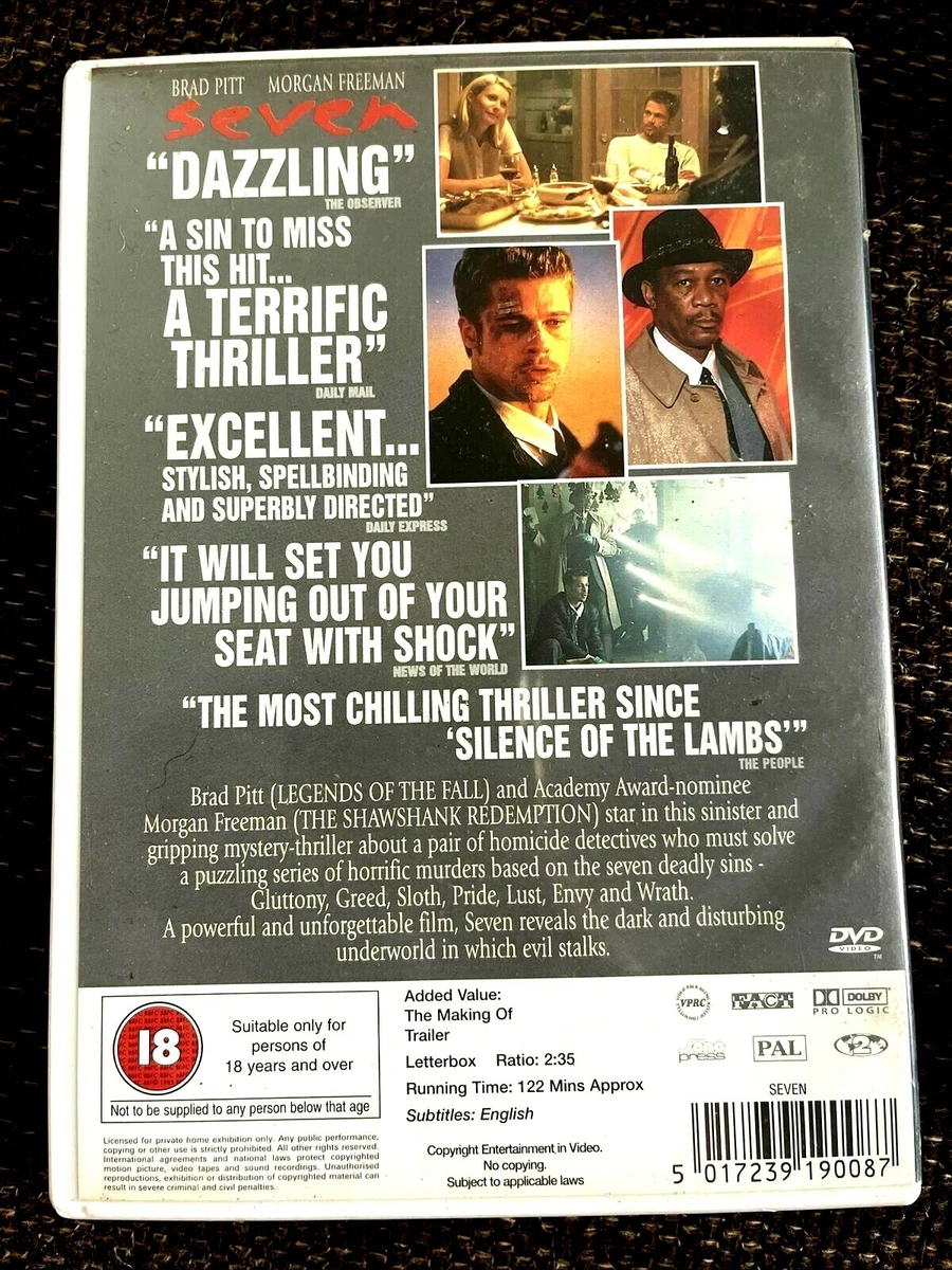 SEVEN BRAD PITT MORGAN FREEMAN VGC CERT 18 RUNTIME 2 HRS EPIC THRILLER