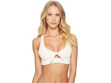 L Space 261518 Women's High Ribbed Tara White Bikini Top Cream Swimwear Size S