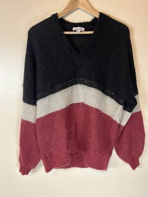 Other Stories XS Color Block Oversized Jumper Sweater Mohair Wool Stripe  VNeck