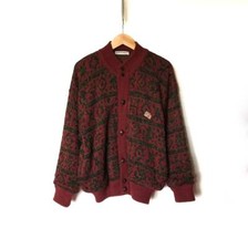 Vintage Burberry Multicolor Logo Wool Alpaca Blend Bomber Jacket Size 4 Burgundy