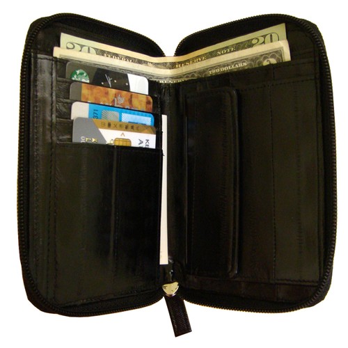 Genuine Eel Skin Leather Zipper Around Purse Wallet (medium-sized wallet) - Picture 3 of 47