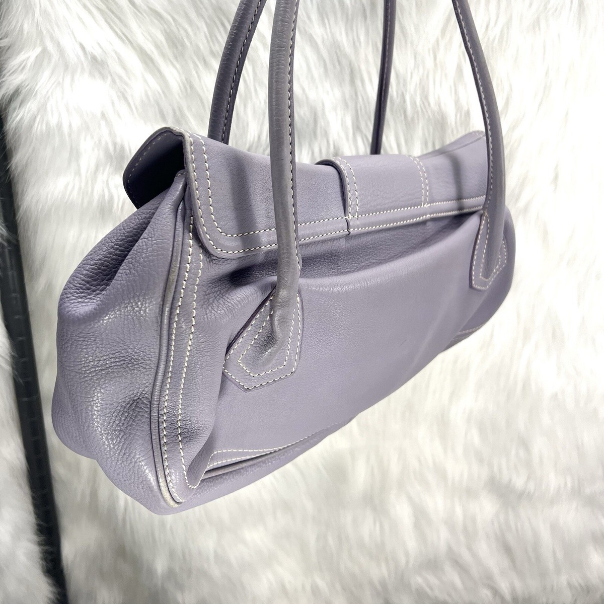 Celine Purple Leather Buckle Bag with Gold Accents - Authentic