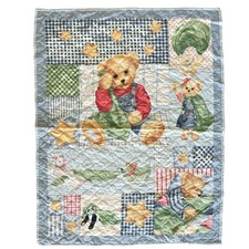 Baby Nursery Crib Quilt Blue Jean Teddy Bear Quilt REVERSIBLE Daisy Kingdom Vtg