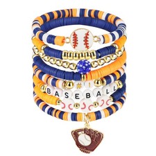 Baseball Clay Beaded Stretch Bracelets, Game Day Friendship Baseball Sport  - 09