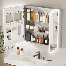 Bluetooth LED Illuminated Bathroom Mirror Cabinet Dual Door Shaver Socket Sensor