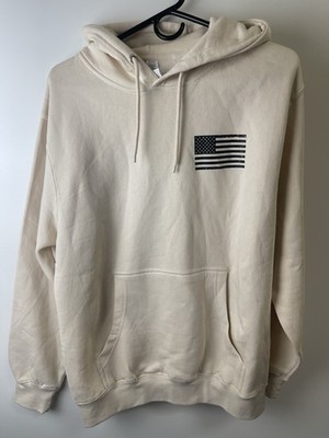 American Flag Pullover Hoodie - Tan / Beige Mens Medium