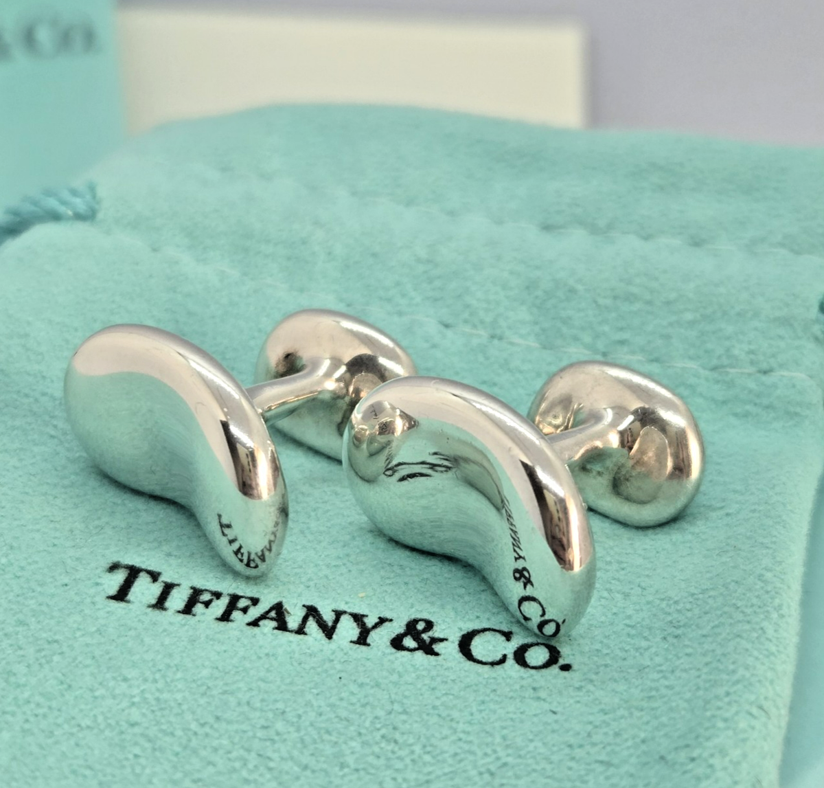 Tiffany & Co Elsa Peretti Silver Bean Cufflinks Sterling Silver