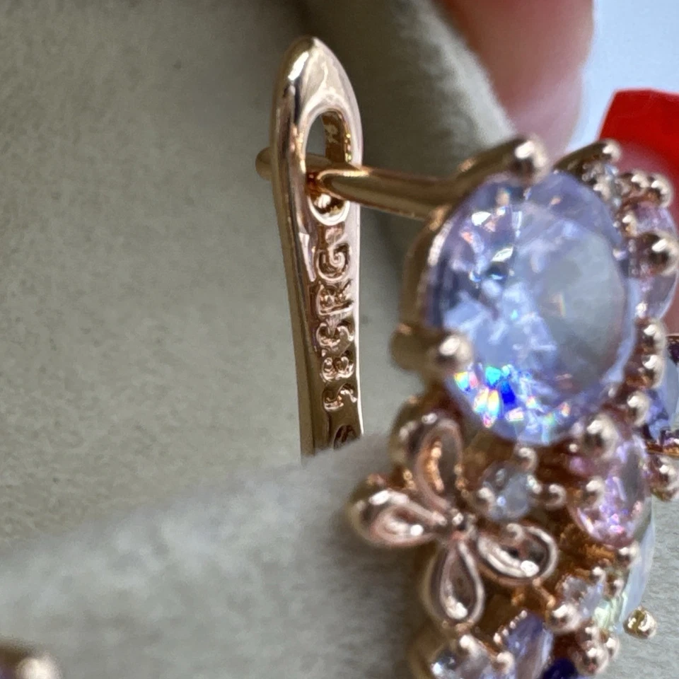 14ct Rolled Gold Bonded Mixed Gemstone Drop Earrings Butterfly Hallmarked 585RG - Image 4 of 4