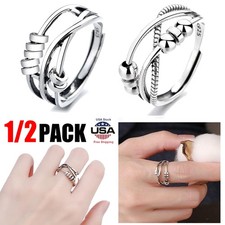 1/2x Womens Anxiety Fidget Open Ring Stress Relief Rotatable Beads Spinner Rings