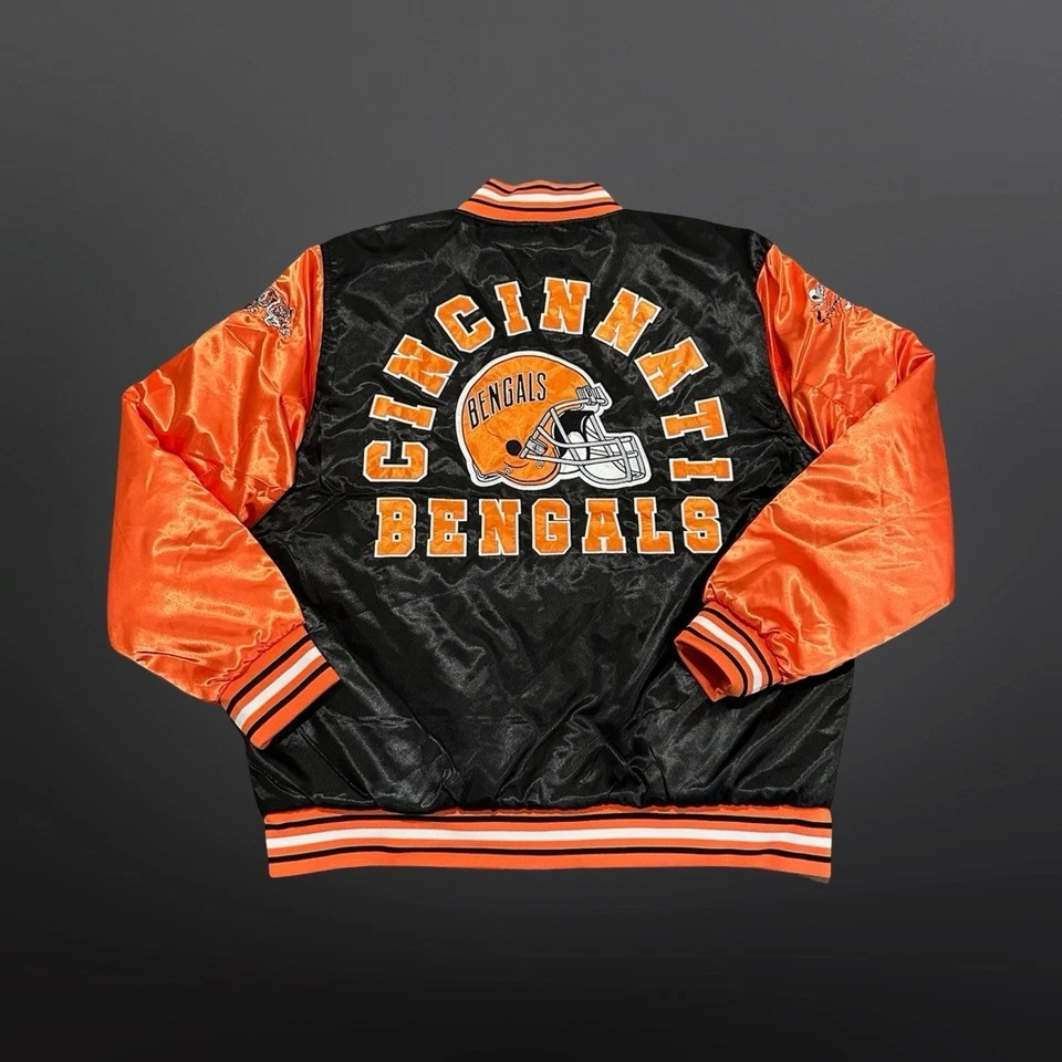 NFL Cincinnati Bengals Chaqueta de Satén Retro Estilo Vintage Negro/Naranja Hombres XL NUEVO CON ETIQUETAS Foto 3 de 4