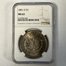 Beautifully Rainbow Toned 1881-o Morgan SILVER Dollar NGC MS63 Coin
