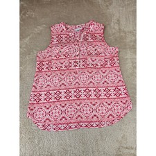 Camicetta Croft & Barrow XL rossa bianca medaglione stampa piastrelle senza maniche bottoni davanti